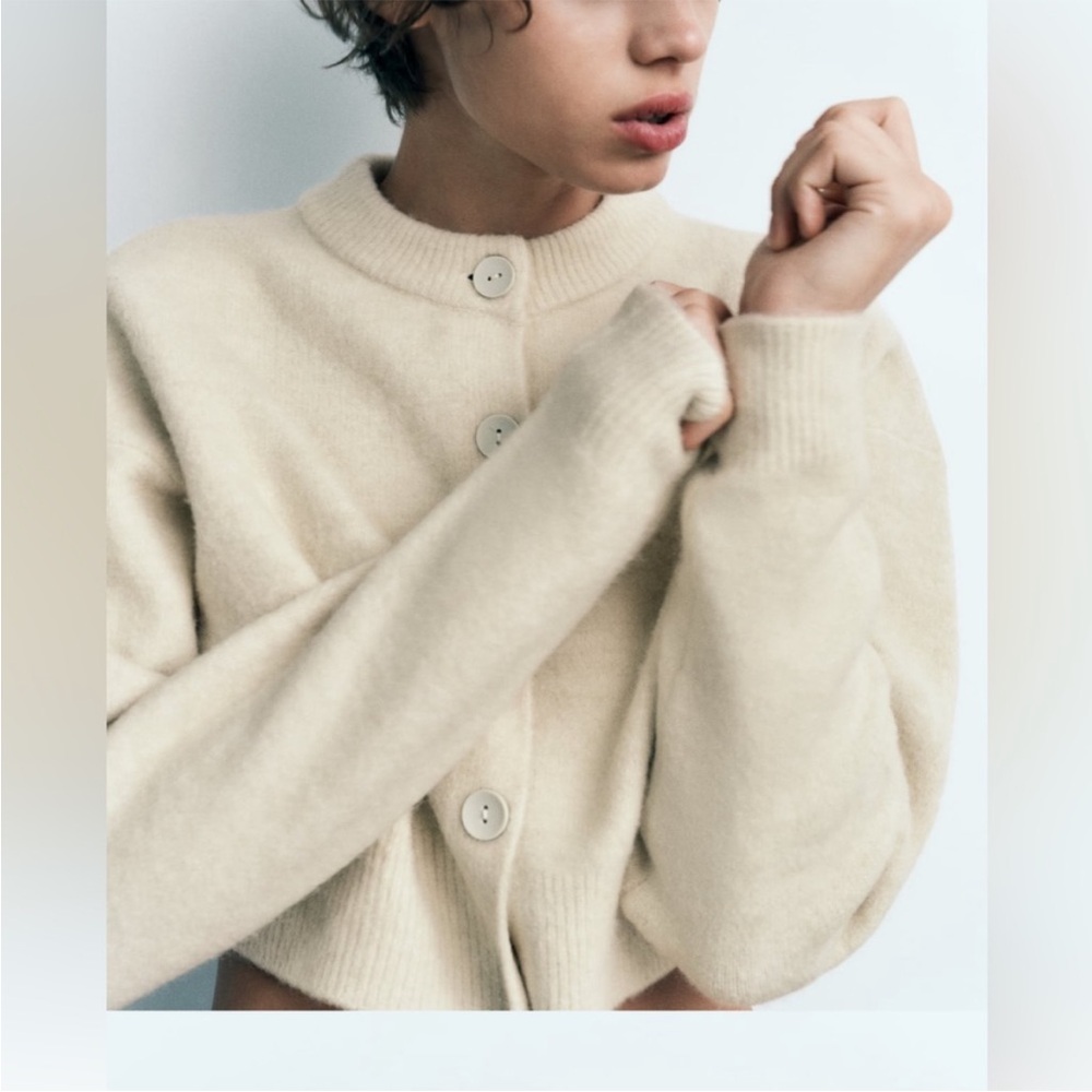 Zara NWT cream knit sweater cardigan 5536/126 - Picture 3 of 4